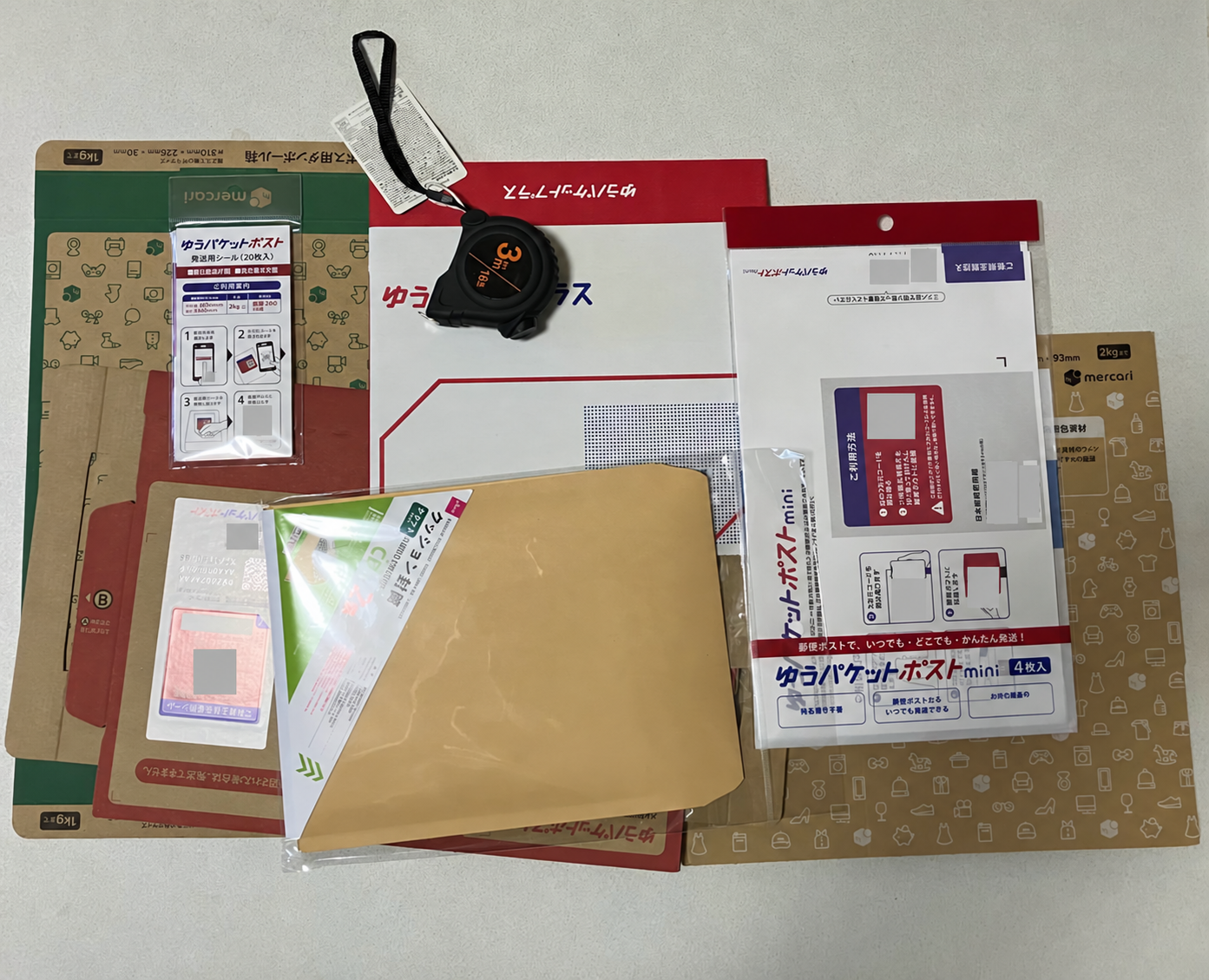 教室のゆうパケットプラス専用箱、ポストmini封筒、発送用シールなど